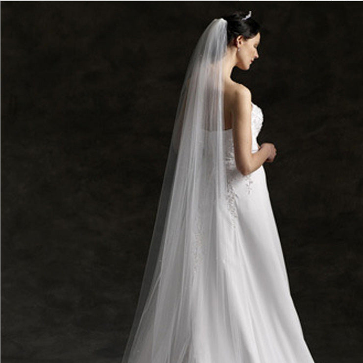 3m Cathedral Length Simple Bridal Veil with Comb | Soft Tulle Long Wedding Veil for Bride (Off-White / White)