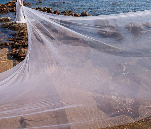 3m Cathedral Length Simple Bridal Veil with Comb | Soft Tulle Long Wedding Veil for Bride (Off-White / White)