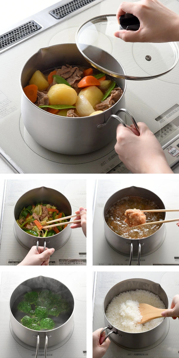 [Tsubame-Sanjo Craftsmanship] Ippin Monosou 18cm Stainless Steel 9-in-1 Multi-Pot Set | With Strainer & Glass Lid (IH & Gas Safe)