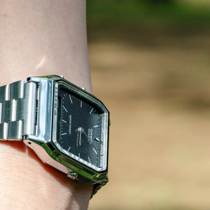 [Retro Revamped] CASIO AQ-230A Vintage Analog-Digital Metal Watch | Unisex Square Dress Watch