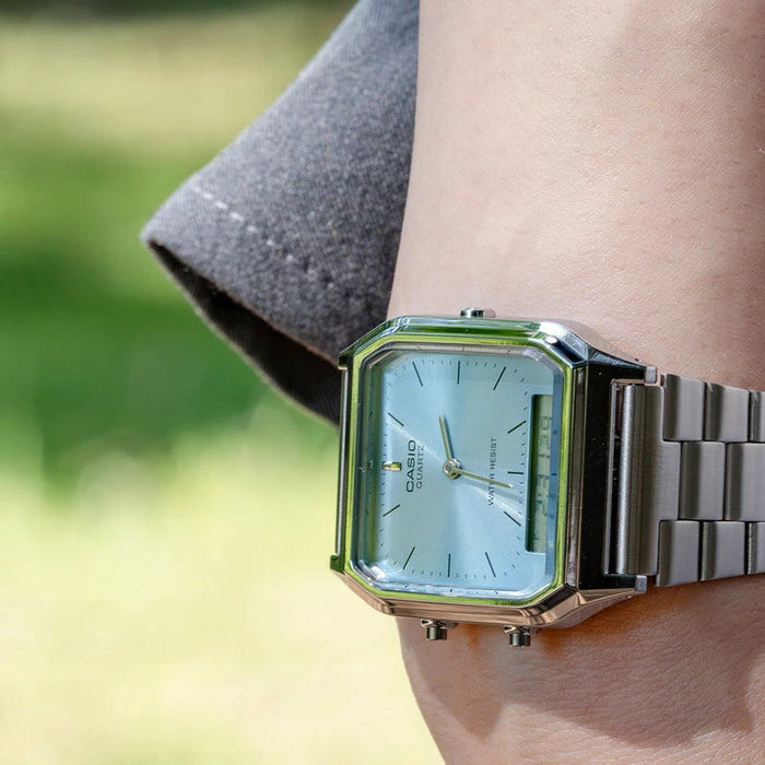 [Retro Revamped] CASIO AQ-230A Vintage Analog-Digital Metal Watch | Unisex Square Dress Watch