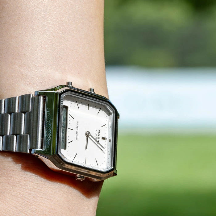 [Retro Revamped] CASIO AQ-230A Vintage Analog-Digital Metal Watch | Unisex Square Dress Watch