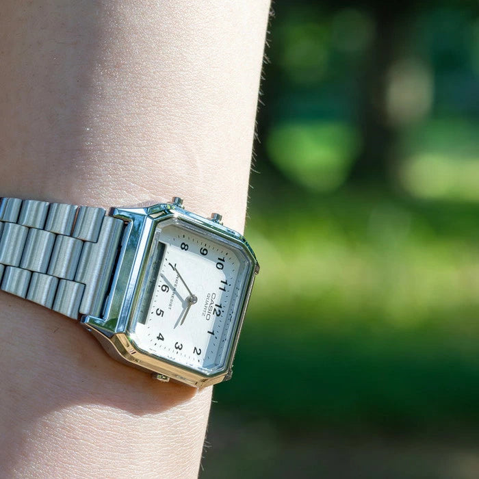 [Retro Revamped] CASIO AQ-230A Vintage Analog-Digital Metal Watch | Unisex Square Dress Watch
