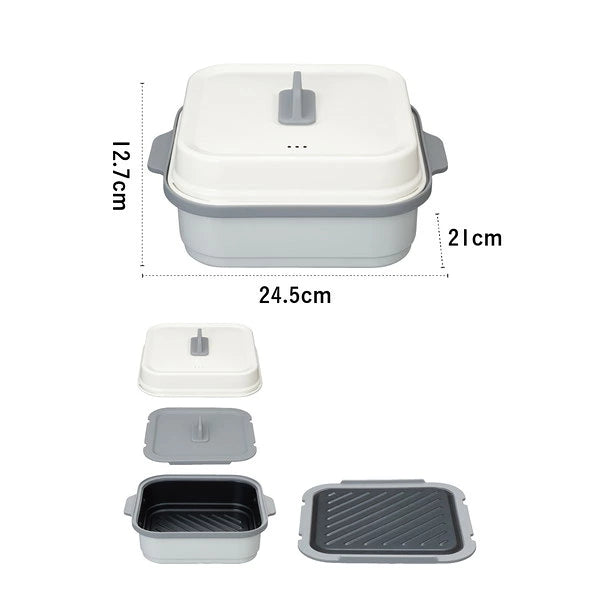 CB JAPAN Range Grill Deep Square Microwave Pan (1.8L) | Smoke-Free Multi-Cooker with Press-Lid (Includes 70 Recipes)