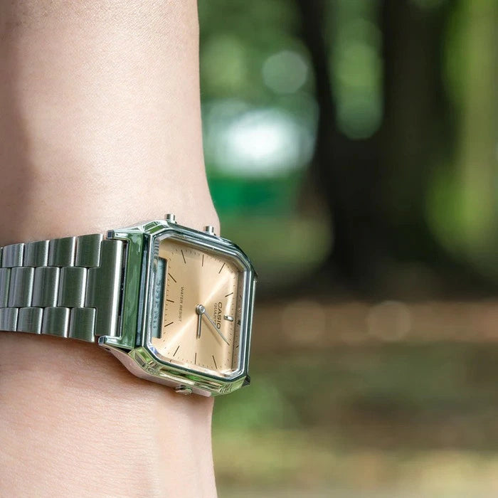 [Retro Revamped] CASIO AQ-230A Vintage Analog-Digital Metal Watch | Unisex Square Dress Watch