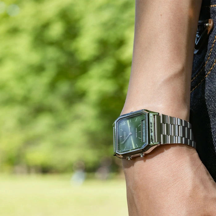 [Retro Revamped] CASIO AQ-230A Vintage Analog-Digital Metal Watch | Unisex Square Dress Watch