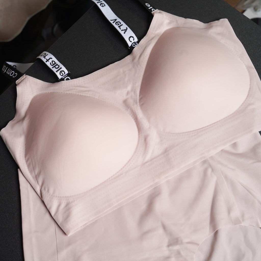 [Second-Skin Comfort] Seamless Invisible Wireless Bra & Panty Set | Elastic Jelly Strip Lift Support, Plus Size Friendly Bralette