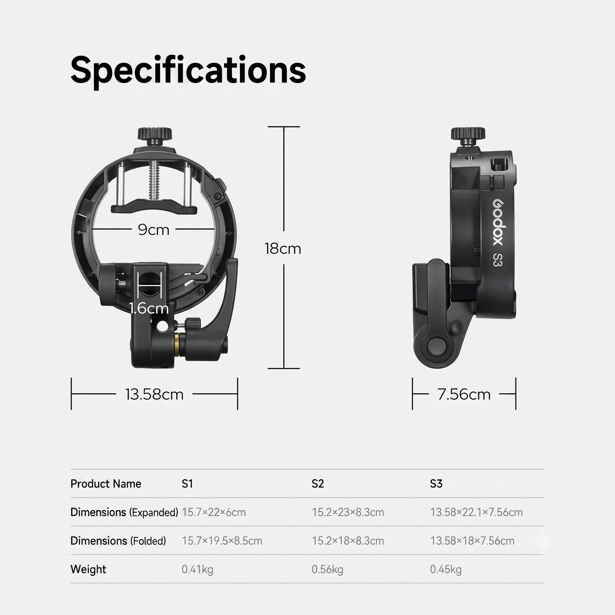 Godox S3 Speedlite S-Type Bracket | Bowens Mount Flash Adapter Holder for Speedlight & Pocket Flashes