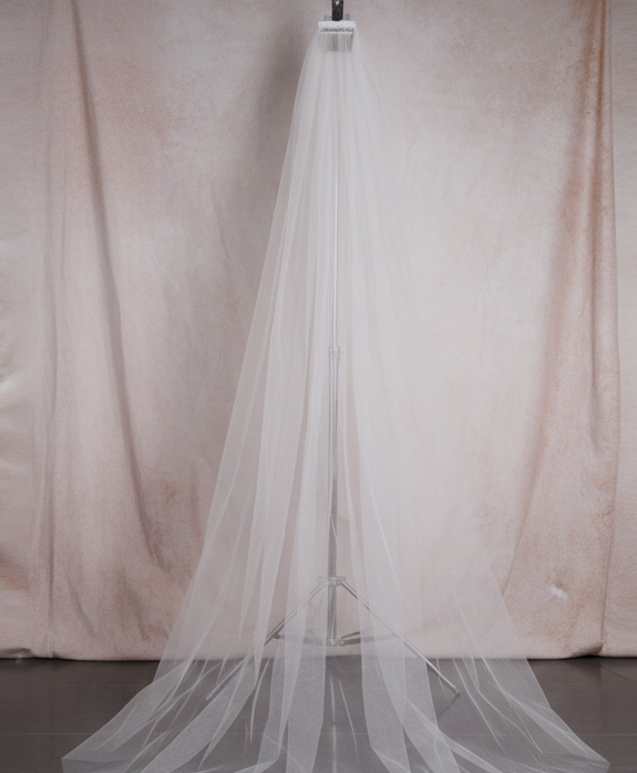 3m Cathedral Length Simple Bridal Veil with Comb | Soft Tulle Long Wedding Veil for Bride (Off-White / White)