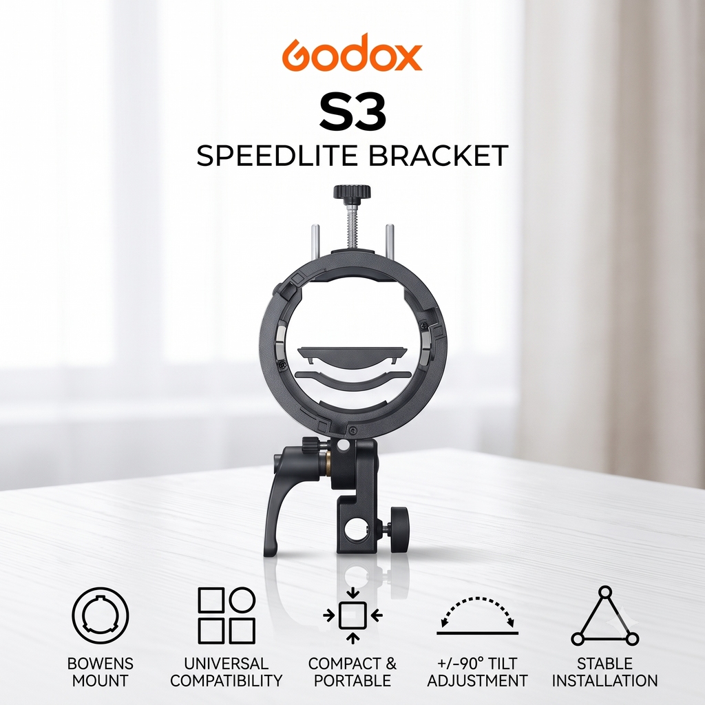 Godox S3 Speedlite S-Type Bracket | Bowens Mount Flash Adapter Holder for Speedlight & Pocket Flashes