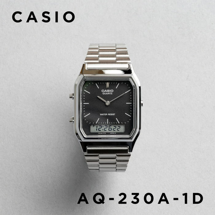 [Retro Revamped] CASIO AQ-230A Vintage Analog-Digital Metal Watch | Unisex Square Dress Watch
