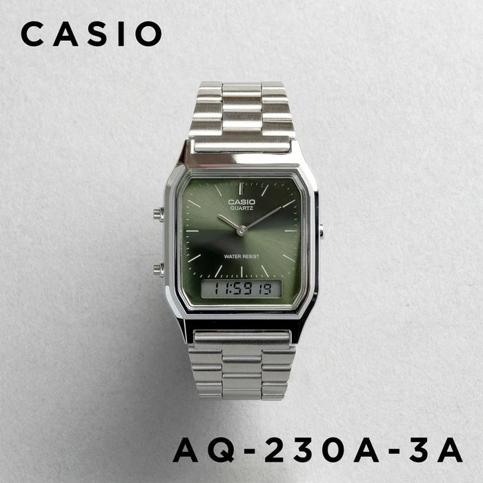 [Retro Revamped] CASIO AQ-230A Vintage Analog-Digital Metal Watch | Unisex Square Dress Watch