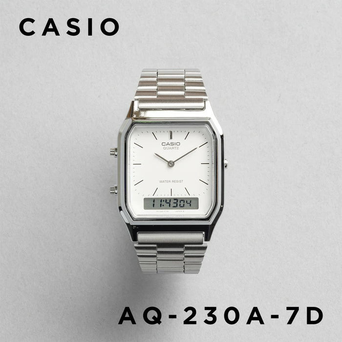[Retro Revamped] CASIO AQ-230A Vintage Analog-Digital Metal Watch | Unisex Square Dress Watch