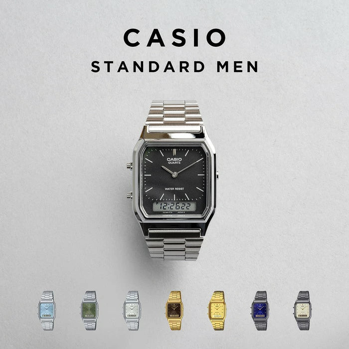 [Retro Revamped] CASIO AQ-230A Vintage Analog-Digital Metal Watch | Unisex Square Dress Watch