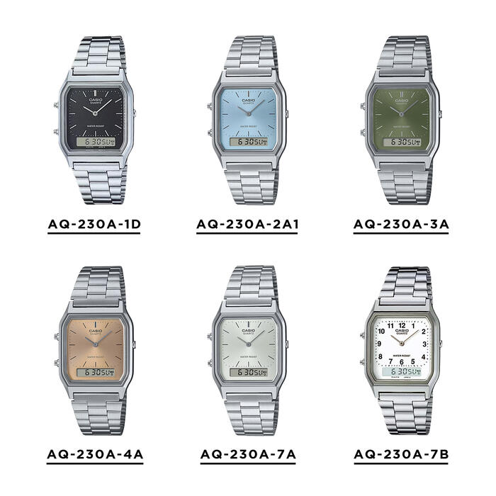 [Retro Revamped] CASIO AQ-230A Vintage Analog-Digital Metal Watch | Unisex Square Dress Watch