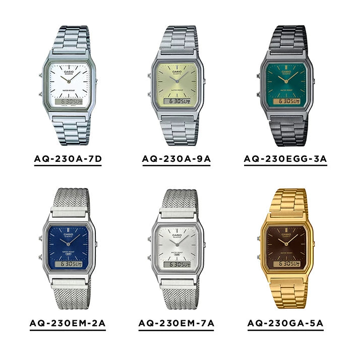 [Retro Revamped] CASIO AQ-230A Vintage Analog-Digital Metal Watch | Unisex Square Dress Watch
